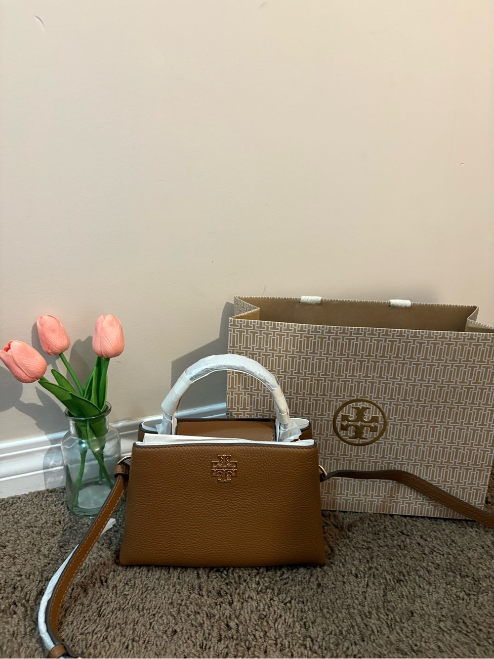 Tory Burch Tan and White Leather Top-Handle Satchel